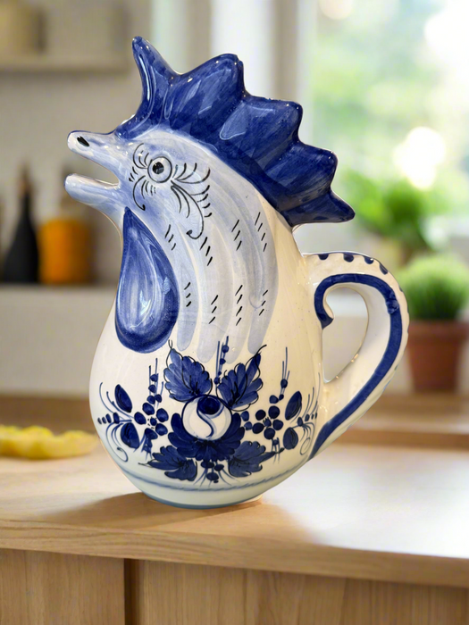 Vintage Italian Blue & White Chicken Pitcher. Hand painted in Italy.