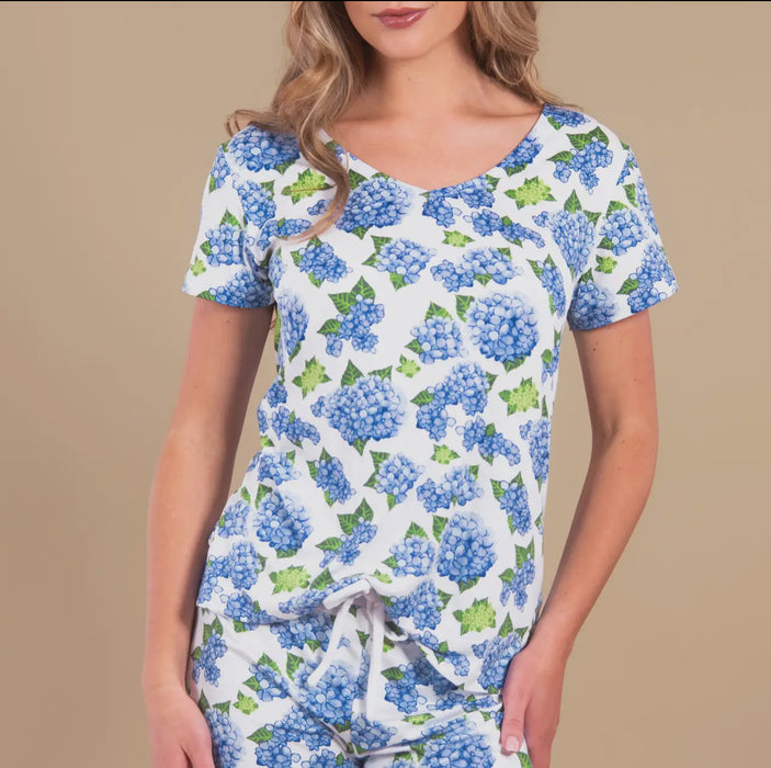 Blu Hydrangea Pajama V Neck Top