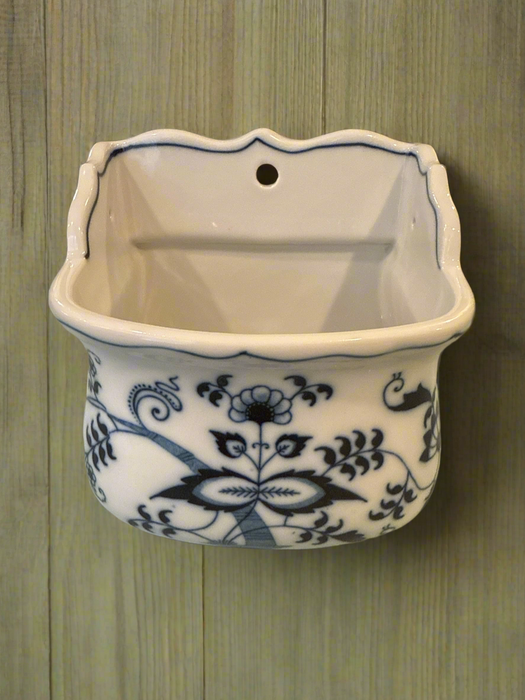 Vintage Blue Danube Salt Box. Blue Onion Design. Wall Mount, No Lid.