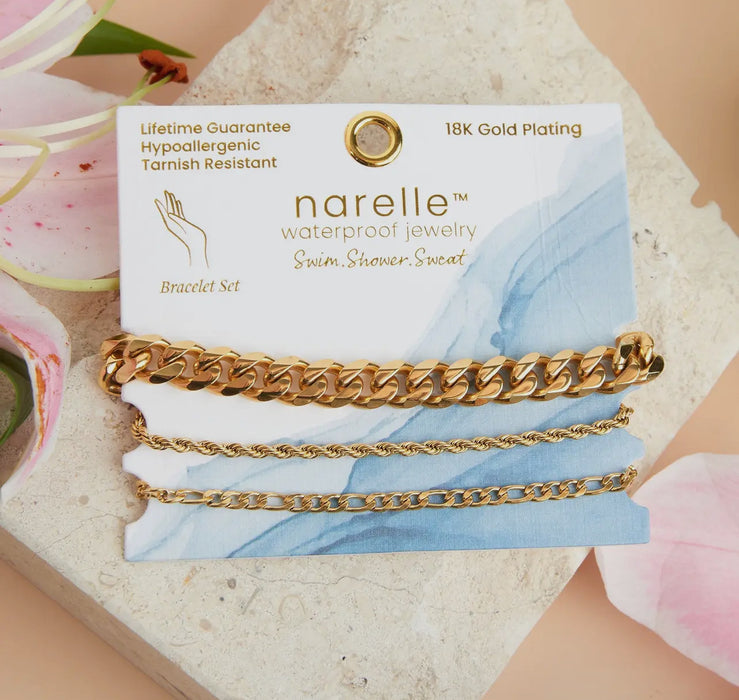 Waterproof Gold Figaro Chain Bracelet Set