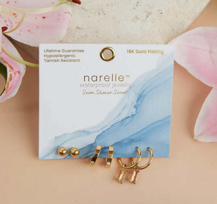 Waterproof Gold Charm Hoop Trio Earrings