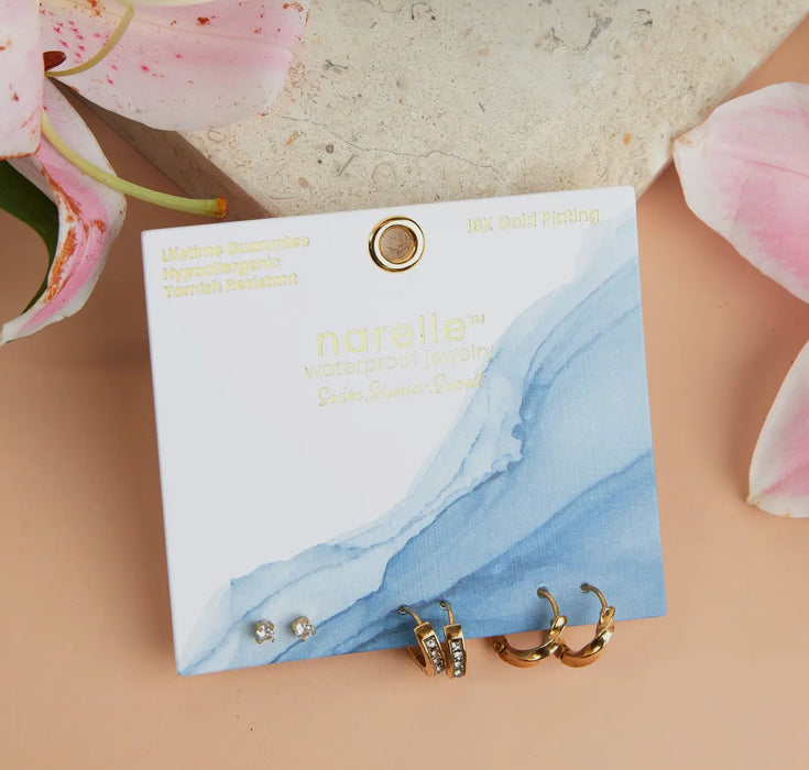Waterproof Gold Pave Hoop Trio Earrings