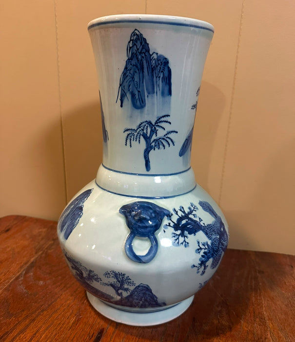 Vintage Chinoiserie Lions Head Vase- Celadon Glazed