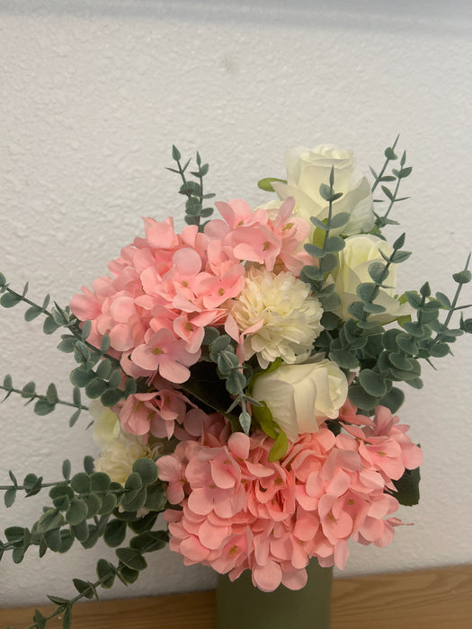 Pink Hydrangeas, White Roses, & Eucalyptus Artificial Bouquet