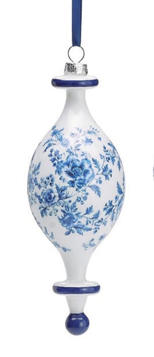 White with Blue Floral Elongated Ornaments- 3 Styles!
