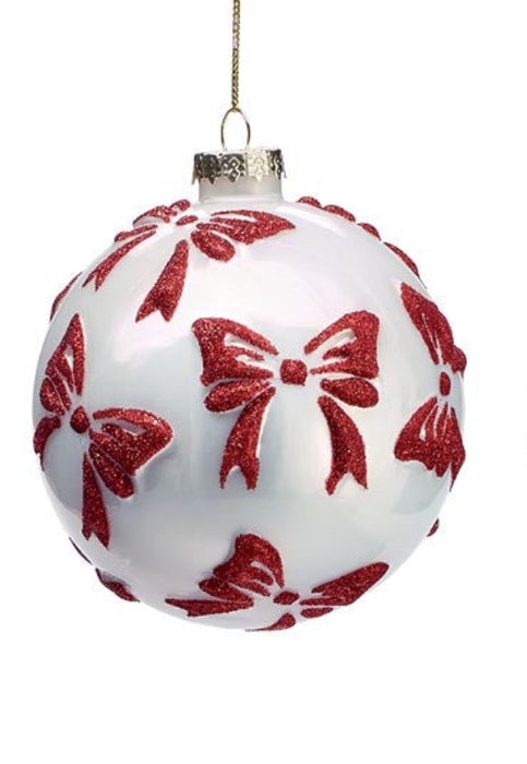 Round Glass Glitter Bow Ornaments-2 Styles!