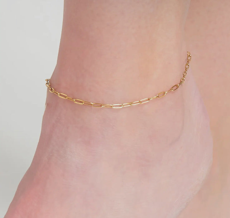 Waterproof Gold Paperclip Anklet