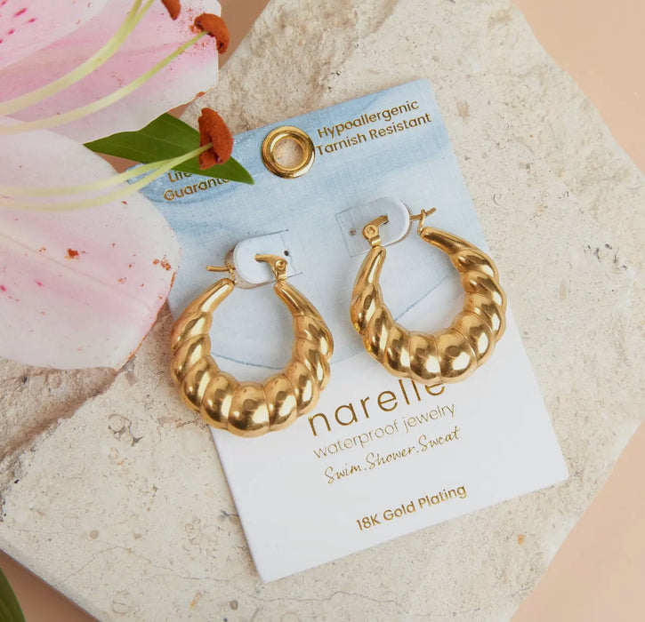 Waterproof Gold Twisted Chunky Hoop Earrings