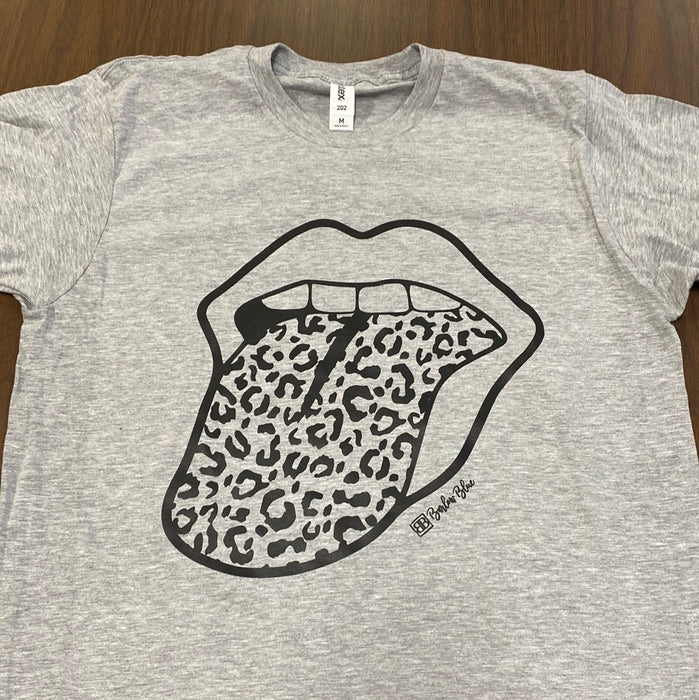 Leopard Stones Tongue. $6 CLEARANCE TEES! $8 For Long Sleeves! Random Shirt Color Chosen.