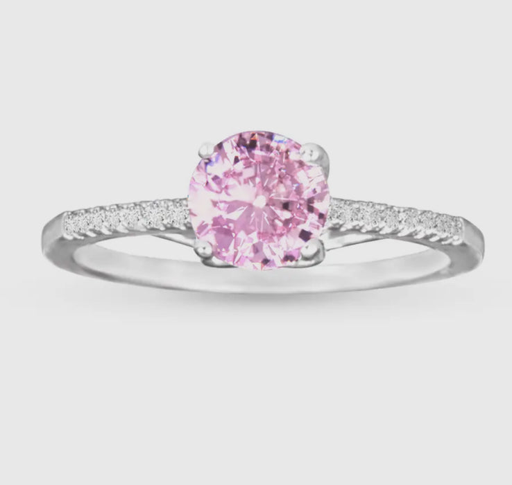 Pink CZ Solitaire Ring - 3 Sizes!