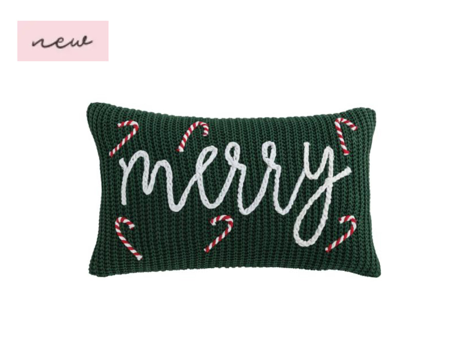 Green "Merry" Christmas Chunky Knit Pillow by Mud Pie