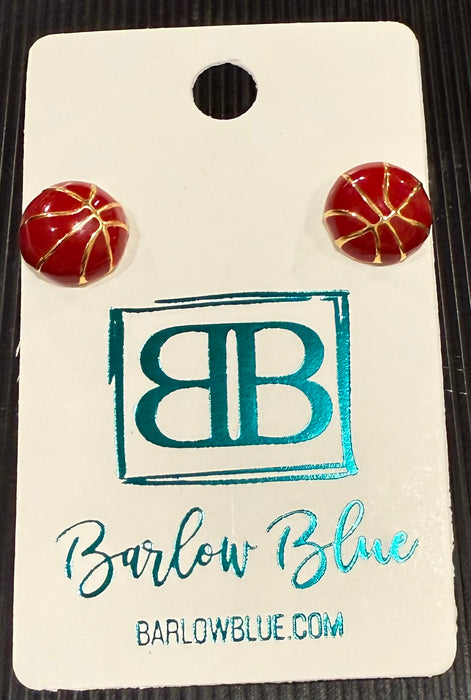 Stainless Steel Enamel Basketball Stud Earrings