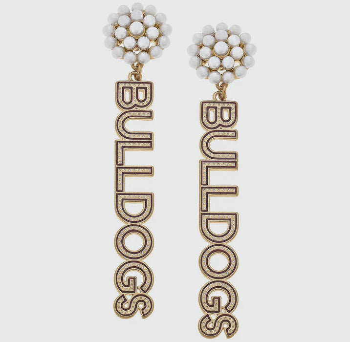 Mississippi State Bulldogs Pearl Cluster Dotted Enamel Drop Earrings