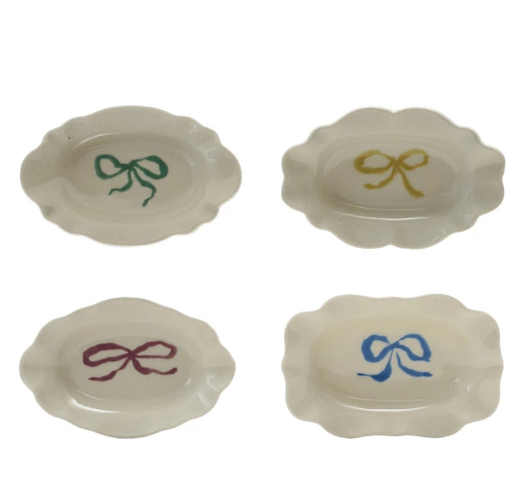 Stoneware Scalloped Dish with Bow - 4 Colors!