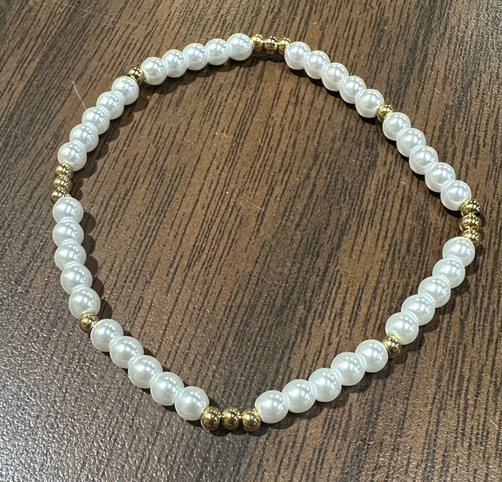Glass Pearl & Gold Bead Bracelets. High Quality Non Tarnish Beads. Perfect for Stacking.