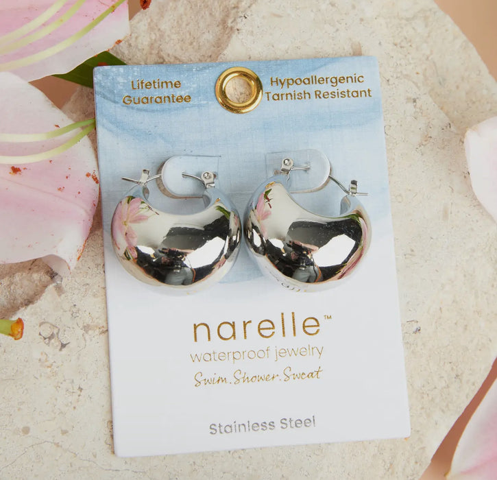 Waterproof Silver Bowl Hoop Earrings