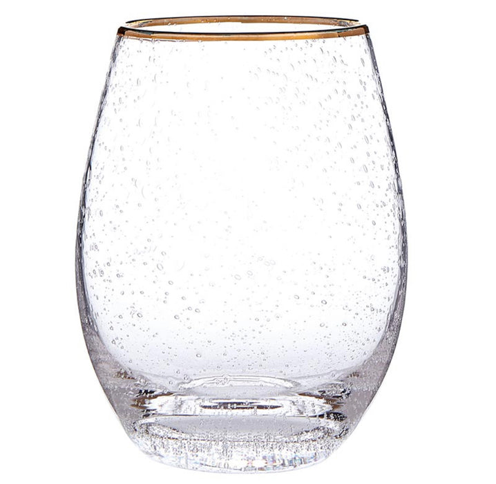Gold Rimmed Stemless Wine Glass. Sold individually.