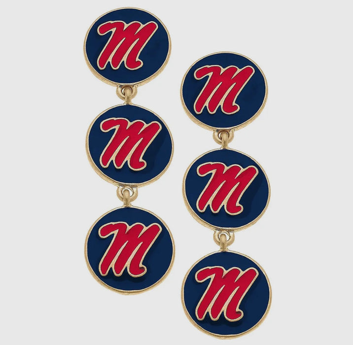 Ole Miss Rebels Triple Drop Enamel Earrings
