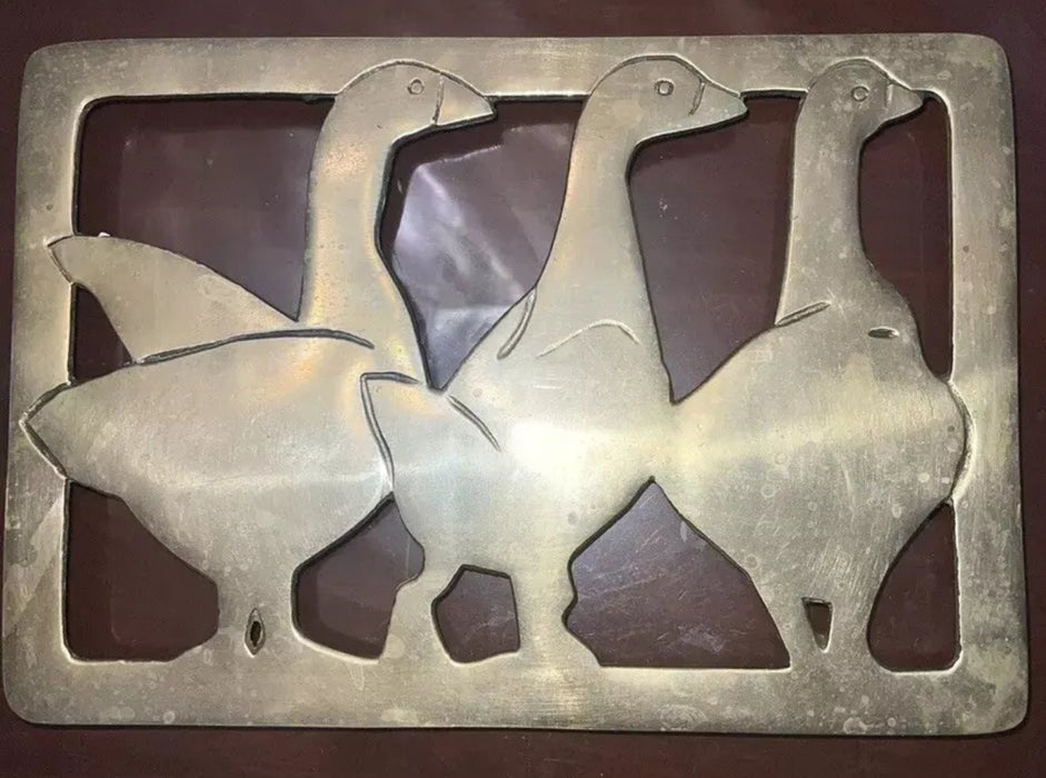 Vintage Brass Ducks Trivet. Three Ducks, Geese, 1983
