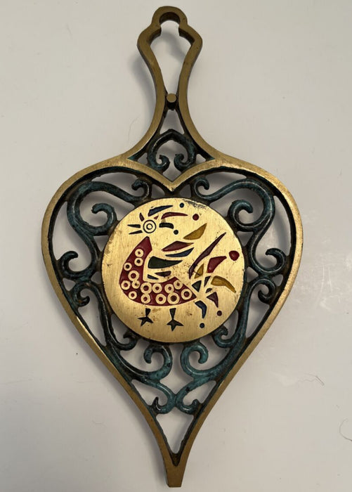 Vintage Brass & Cast Iron Rooster Trivet. Made in Israel