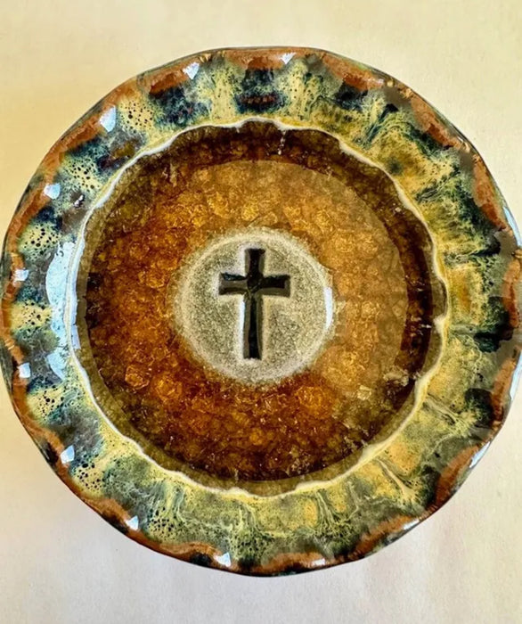 Pottery Trinket Dish with Cross