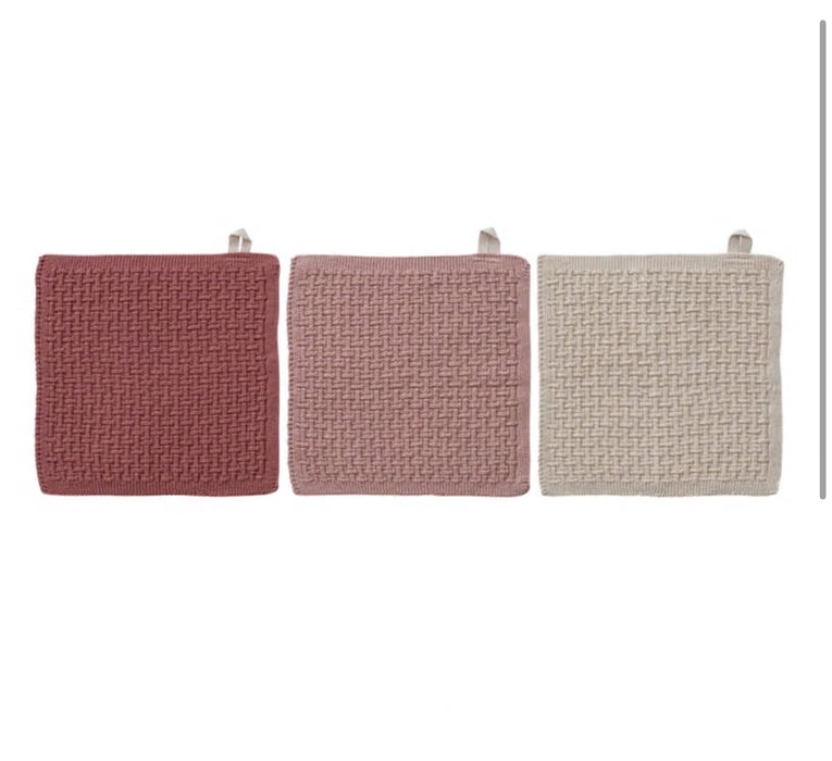 Square Cotton Knit Dish Cloths, Set of 3, 10.5"