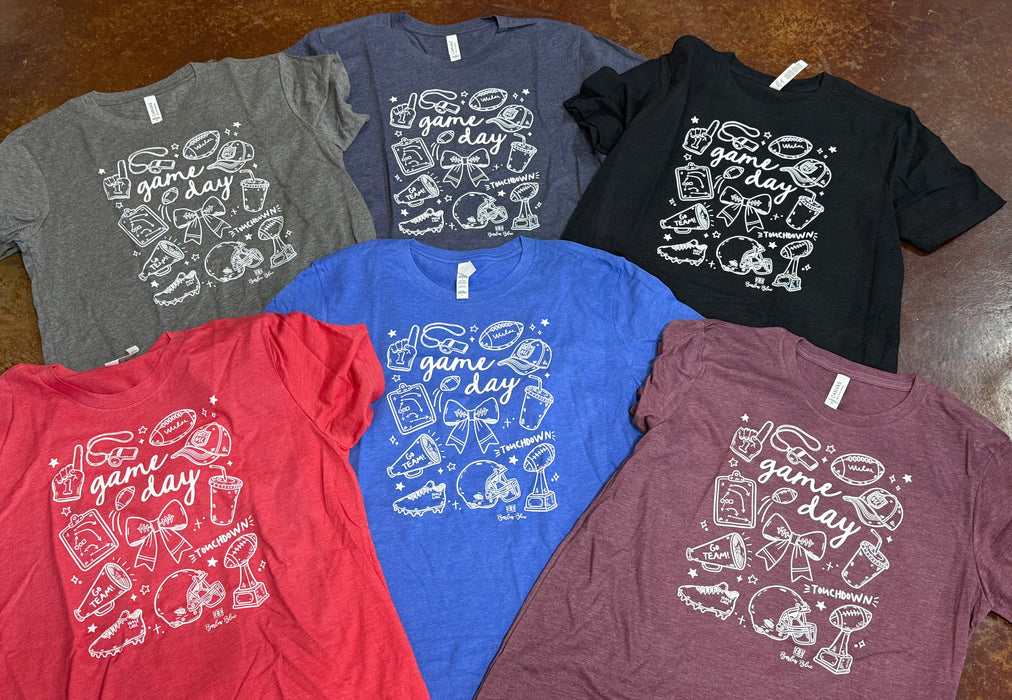 Football / Cheerleading Game Day Bow Graphic Tee. Bella Canvas Youth & Adult Sizes