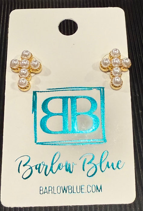 18k Gold Plated Stainless Steel Waterproof Pearl Cross Earrings