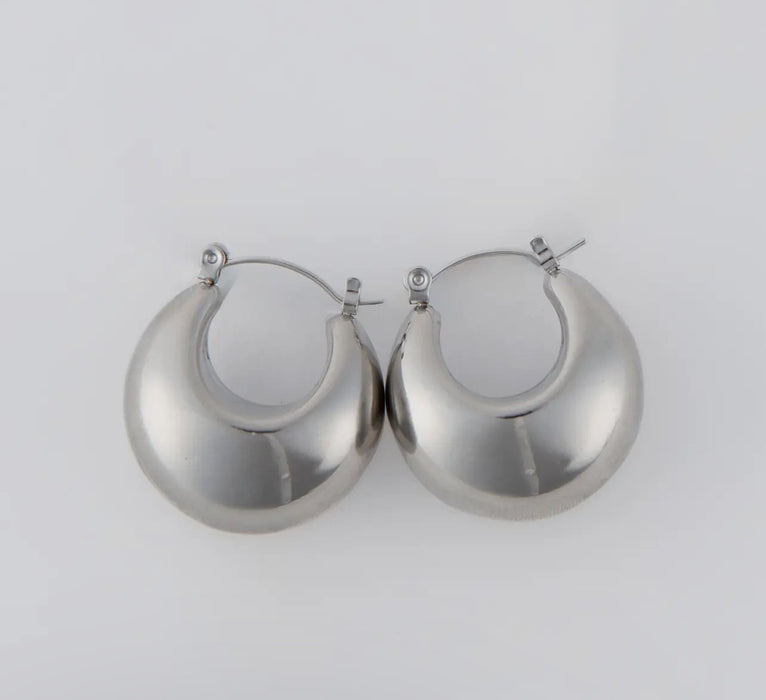 Waterproof Silver Bowl Hoop Earrings