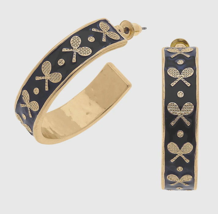 Briar Tennis Racquet Enamel Hoop Earrings