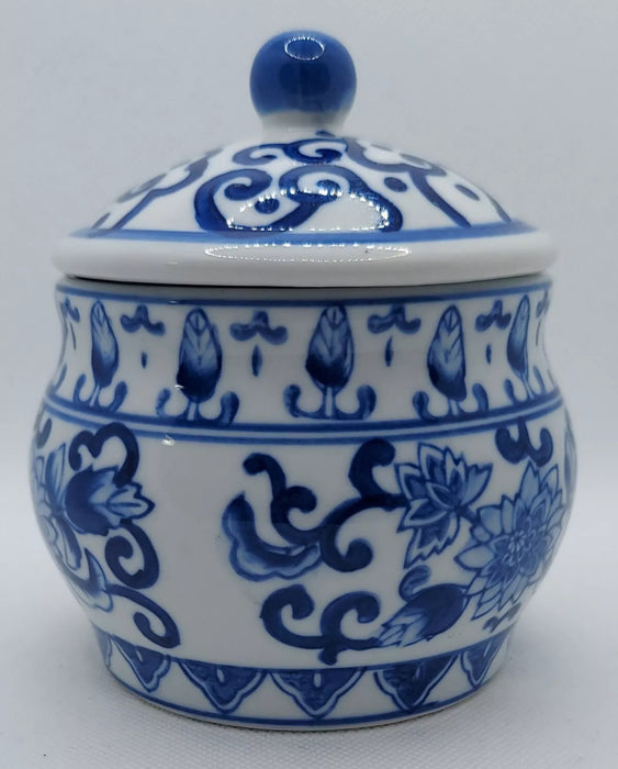 Vintage Blue & White Chinoisserie Jar with Lid