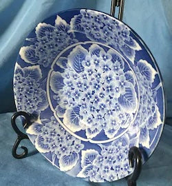 Vintage Blue Bowl with Hydrangea Pattern