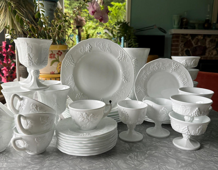 Vintage Milk Glass Dishes. Harvest Grape Pattern by Colony. Sold Individually.