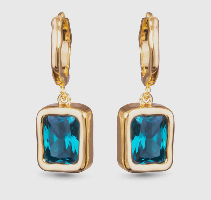 Blue Emerald Huggie Earrings