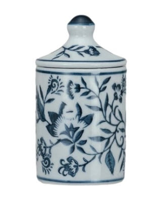Hand-Stamped Stoneware Spice Jar w/ Pattern, Crackle Glaze, Blue & White, 4 Styles (Each One Will Vary)