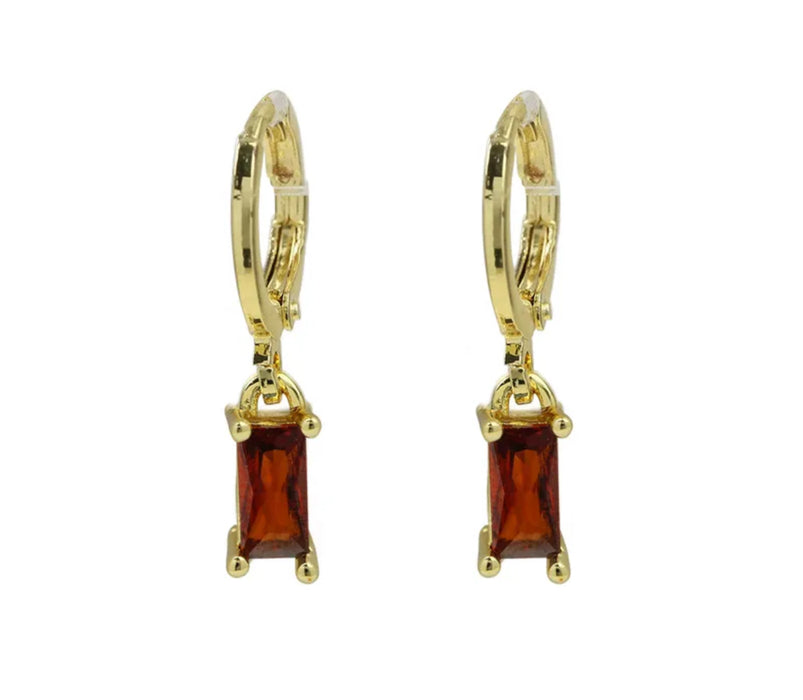 Gold Birthstone Huggie Hoop Earrings with Rectangle Stones