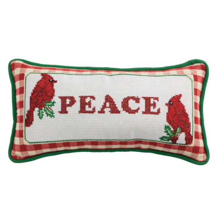 Needlepoint Lumbar Cardinal "Peace" Pillow