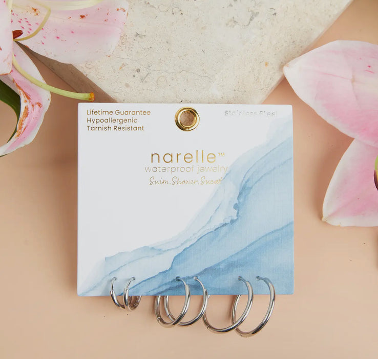 Waterproof Silver Classic Hoop Trio Earrings
