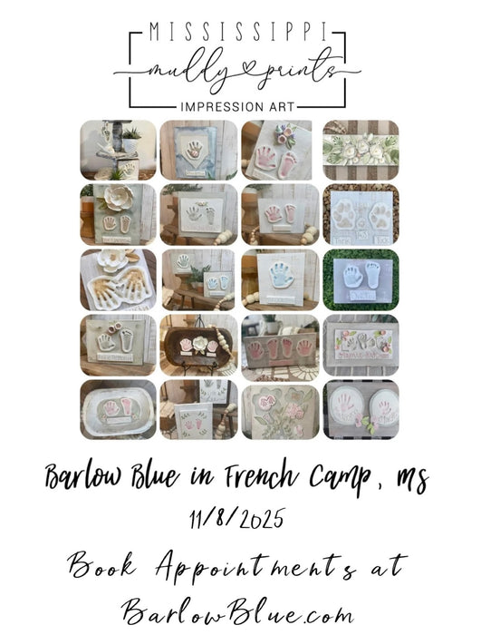 Mississippi Muddy Prints Appointment Spot on 11/8/25 at Barlow Blue. The $30 Fee will be applied to your purchase price at checkout on 11/8 so you get 100% of that back!