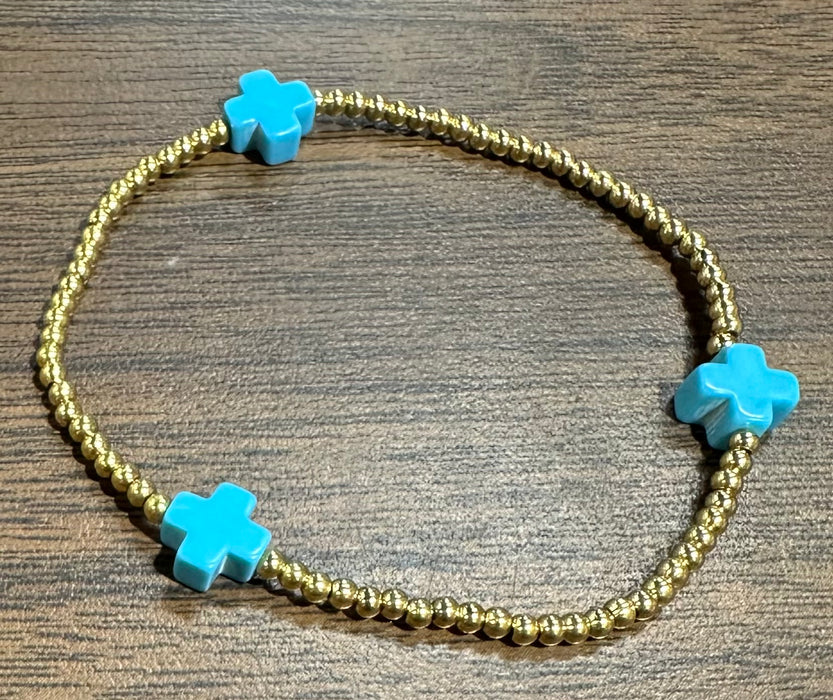 Gemstone Cross & Gold Bead Bracelets. High Quality Non Tarnish Beads. Perfect for Stacking.