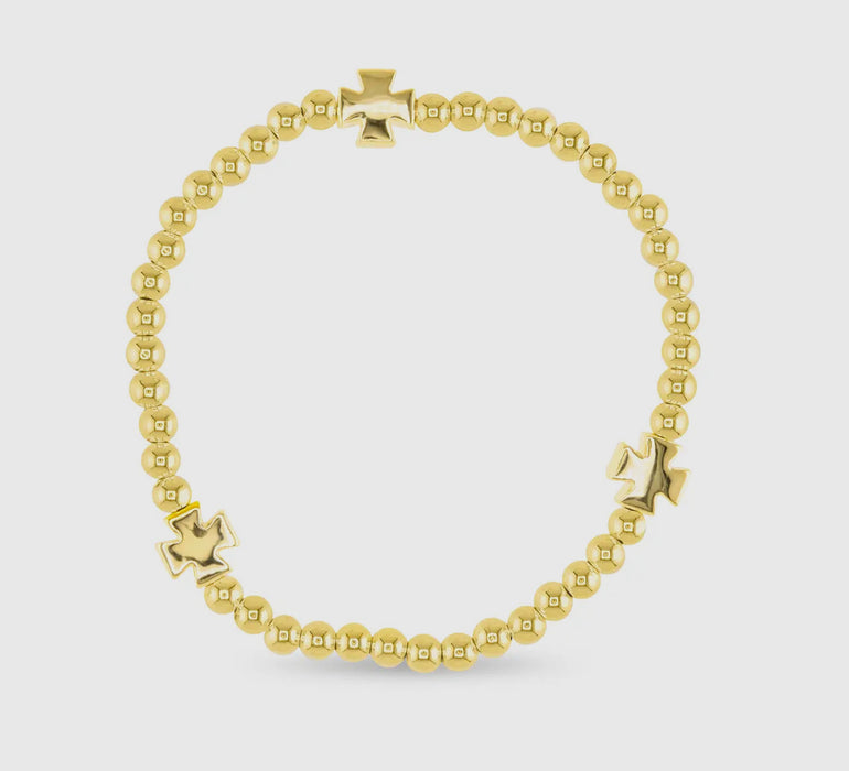Gold Cross Large Stackable Beaded Bracelet
