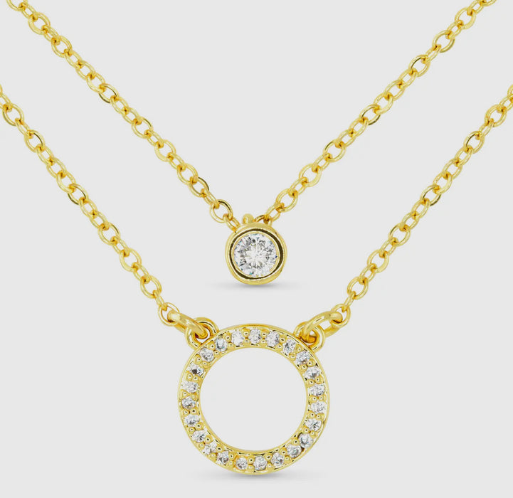 Gold CZ Duo Pendant Necklace