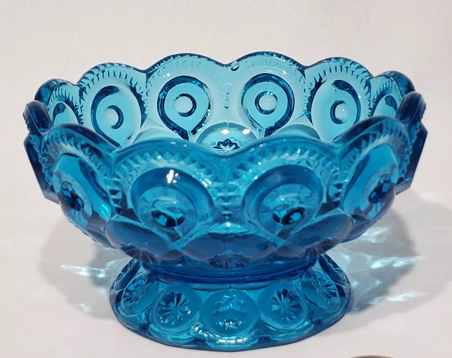 Vintage LE Smith Glass Moon and Star Blue Compote Pedastool Bowl