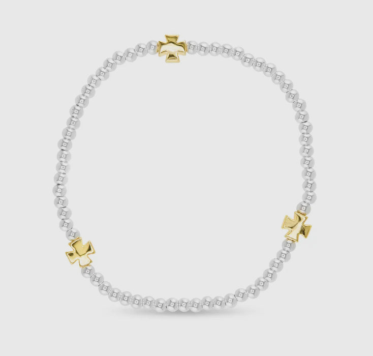 Gold Cross Silver Stackable Beaded Bracelet