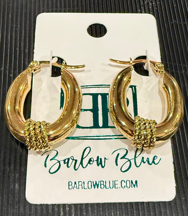 18k Gold Plated Stainless Steel Textured Detail Hoop Earrings