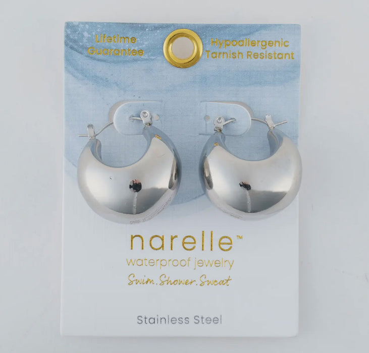 Waterproof Silver Bowl Hoop Earrings