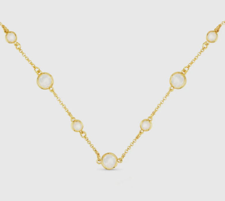 Gold CZ Milky White Faceted Necklace