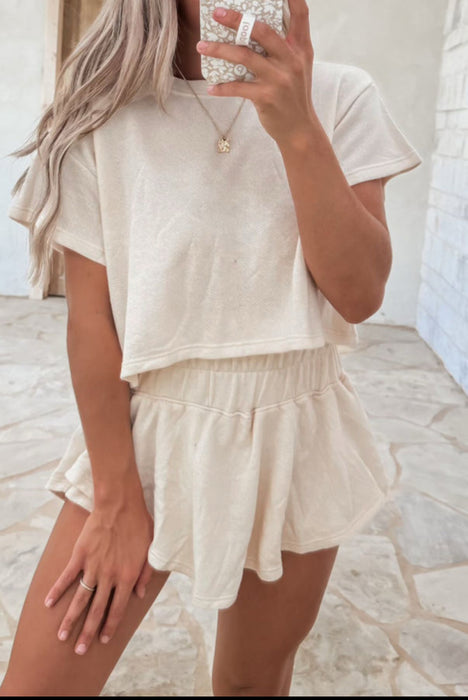 High Waisted 2 Piece Skort Set. Available in Black, Cream, Pink & Tan Checkered.
