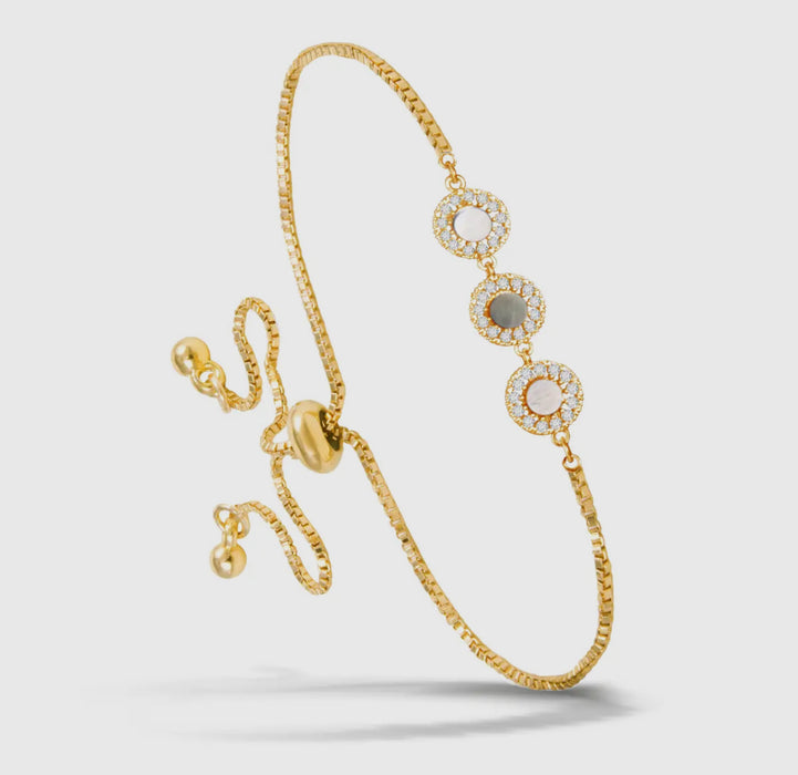 Gold Mother of Pearl Triple Pull-Cord Bracelet
