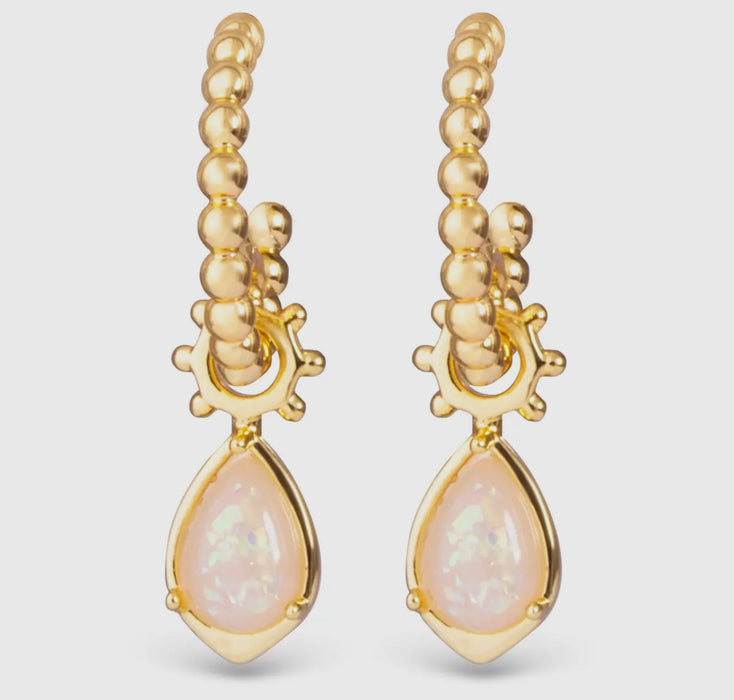 Gold Bead with Opal Droplet Earrings